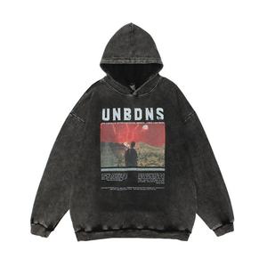 Sweat à capuche pour homme, personnalisable avec logo, imprimé, grande taille, effet délavé vintage, style streetwear, coupe ample, décontracté, pour couple - Product Image 3