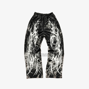 Men’s Black White Tribal Flame Print Tracksuit Set – Zip Up Hoodie Jogger <b>Pants</b> Streetwear Outfit Sweatsuit - Product Image 3