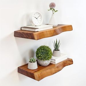 Wood <b>Wall</b> <b>Shelves</b> Rectangle Minimalist Design Iron Bracket <b>Mounting</b> Living Room Storage Holder Double Tier Lacquered Finish - Product Image 2