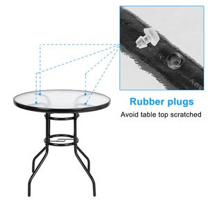 Tavolo da Pranzo da Esterno con Piano in Vetro Temperato per Giardino, Design Rotondo per Uso in Cortile - Product Image 4