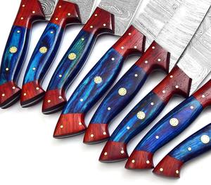 Ensemble de couteaux de chef en acier Damas avec manche en bois Pakka, huit pièces, forgés sur mesure, faits à la main, OEM, couteaux de cuisine professionnels avec sac - Product Image 2