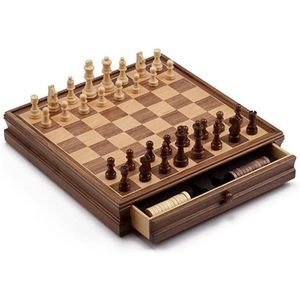 Jeu d'échecs de luxe personnalisé en bois avec tiroir de rangement, jeu d'échecs et de dames magnétique en bois massif fait main pour le voyage - Product Image 1