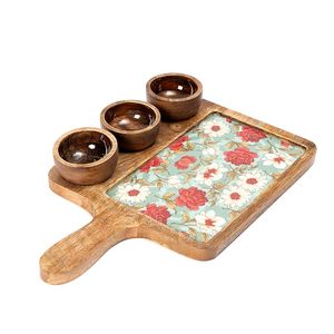 Bandeja de Cocina Rústica de Madera con Tres Mini Tazas de Madera para Servir Frutos Secos, Nueces, Dulces y Chutneys - Product Image 4