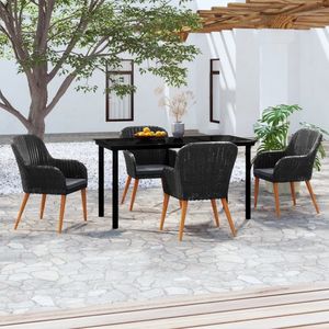 Set da Pranzo da Giardino Grigio Scuro per 4 Persone, Mobili da Esterno in Rattan Contemporanei Resistenti alle Intemperie - Product Image 3