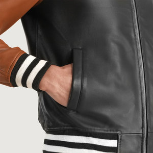 Chaqueta Varsity de Algodón para Hombre, Color Negro y Marrón, Cuello Alto, Cierre Cruzado, Resistente al Viento, Transpirable, Informal, para Invierno - Product Image 5
