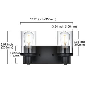 Moderna lampada da parete a 6 luci in stile rustico con finitura nera opaca parasole in vetro trasparente per bagno Vanity soggiorno per illuminazione del corridoio - Product Image 6