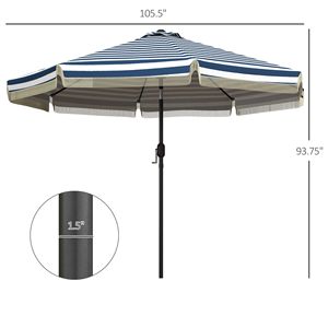 Ombrellone da Giardino a Strisce Blu da 2,7 m con Manovella Inclinabile e Design Arricciato per Terrazza, Piscina, Spiaggia - Disponibile in Diverse Misure: 2,5 m, 2,7 m, 3 m - Product Image 3