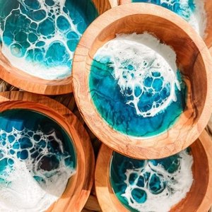 Resin and wood fruit bowl handmade <b>epoxy</b> decorative bowl modern home decor kitchen <b>table</b> centerpiece - Product Image 6