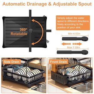 Escurridor de Platos Desmontable de 2 Niveles con Organizador, Soporte Giratorio para Utensilios y Bandeja de Drenaje para una Secado Eficiente - Product Image 2