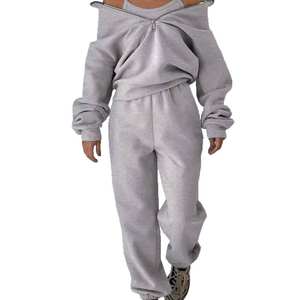 Conjunto Deportivo de Invierno para Mujer, Talla Grande, Color Sólido, 100% Algodón, Sudadera con Capucha y Pantalones Jogger de Dos Piezas - Product Image 5