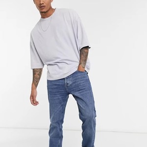T-shirt décontracté 100 % coton à épaules tombantes, manches 3/4, coupe oversize, col rond, 300 g pour homme - Product Image 1