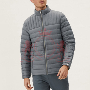 Veste matelassée grise pour homme, col montant, fermeture éclair, coupe-vent, rembourrage en polyester, style décontracté, pour l'automne, longueur standard - Product Image 6