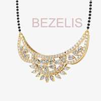 Collier Mangalsutra en Diamant de Laboratoire, Or Massif, Fusion Traditionnelle Moderne, Chaîne Sacrée Perlée Noire