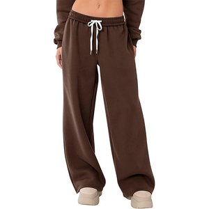 Pantalon de survêtement marron pour femme, coupe large, taille mi-haute, avec cordon de serrage, décontracté, longueur intégrale, couleur unie, coupe régulière, en molleton, séchage rapide - Product Image 1