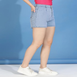 Shorts en jean taille haute pour femme, coupe bootcut, délavage moyen, coupe droite, couleur unie, imperméable, style vintage Y2K, fermeture boutonnée, idéal pour l'été - Product Image 5