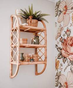 Handmade 3-Tier Rattan <b>wall</b>-<b>mounted</b> <b>shelf</b> X Lattice Bamboo Floating Rack Kids Nursery Toy Living Room Decorative Storage Holder - Product Image 2