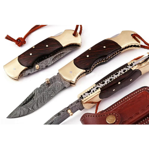 Multi-function Damascus Steel Folding Pocket Knife Foldable Pocket Custom Made <b>Small</b> Knife Pocket with Wood Handle - Product Image 6