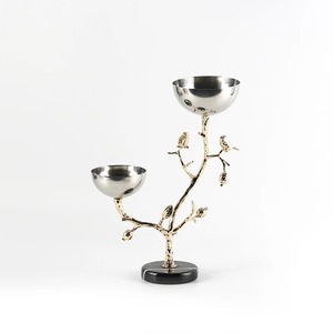 Superbe ensemble de bols en métal avec motif de branches dorées, bols en argent poli faits à la main, centre de table décoratif - Product Image 3