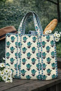 Sac fourre-tout en coton indien fait main imprimé au bloc, sac à bandoulière matelassé imprimé au bloc fait main pour femme - Product Image 6