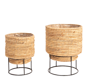 Pots de rangement au sol en jacinthe d'eau de style rétro, fabriqués au Vietnam, avec poignées, tissés à la main, écologiques - Product Image 1