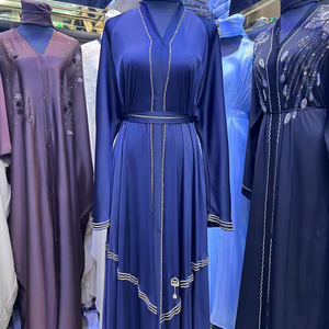 Summer sale Modest Dubai Beaded Sequined <b>Long</b> Sleeve Abaya Muslim Traditional Handmade Wedding Women Polyester Breathable V Neck - Product Image 1