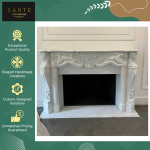 Chimenea de Pared de Mármol Art Deco Moderna con Marco de Piedra Tallada a Mano de Lujo y Calidad Superior para Interiores del Hogar - Product Image 4