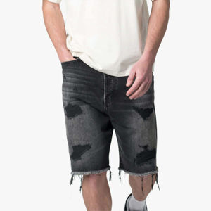 Pantalones Cortos de Mezclilla para Hombre con Parches Personalizados de Estilo Urbano, Diseño en Relieve, Estampado con Piedras, Cadena, Estilo Casual, Ecológico - Product Image 5