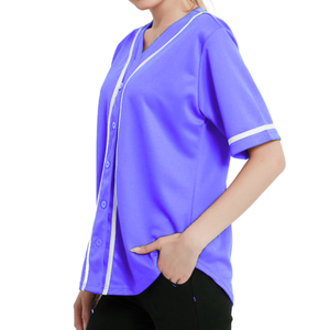 เสื้อเบสบอลสีฟ้าอ่อนแฟชั่นสำหรับผู้หญิง เสื้อเจอร์ซีย์ซอฟต์บอลแบบติดกระดุม แขนสั้น เสื้อกีฬาผู้หญิง - Product Image 1
