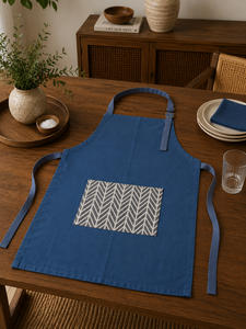 Delantal de Algodón Premium |   Delantal de algodón azul con estampado geométrico y bolsillo frontal |   Delantal de Cocina Ajustable para Cocinar y Hornear - Product Image 2