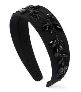 Diadema de terciopelo negro medianoche, la más vendida, con cuentas de cristal hechas a mano, accesorio de moda para el cabello para mujer, tocado de lujo para fiestas - Product Image 4