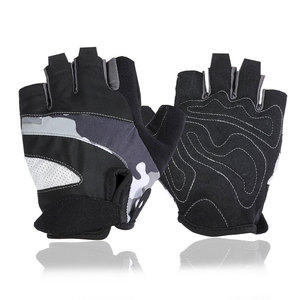 Gants de cyclisme demi-doigts, noir, blanc, gris, design camouflage, fermeture à boucle et crochet, unisexe, matière polyester respirante - Product Image 1