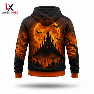 Nueva Sudadera con Capucha 3D con Estampado de Castillo de Calabazas de Halloween y Luna, Sudadera con Capucha de Poliéster Unisex Personalizada por Sublimación para Hombre y Mujer - Product Image 3