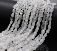 Perles ovales lisses en pierre de lune blanche naturelle, effet arc-en-ciel de feu, 6x8mm, longueur 13 pouces, brins en vrac, prix de gros, taille du trou