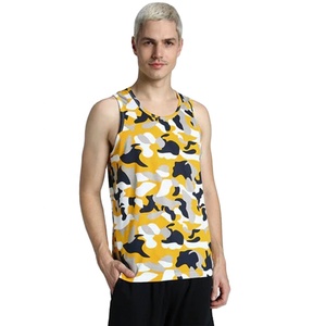 Camiseta sin mangas con estampado de camuflaje para hombre, cuello redondo, transpirable, informal, estilo tejido de poliéster - Product Image 1