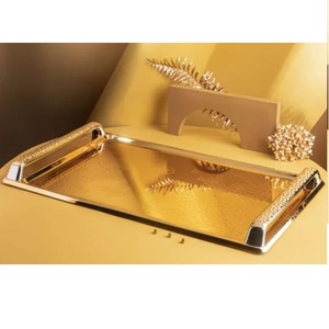 Home Hotel <b>Dinner</b> Table Decoration Serving Metal and Glass <b>Tray</b> Hand Engraved Decorative Custom Shape Food Serving Metal <b>Tray</b> - Product Image 6
