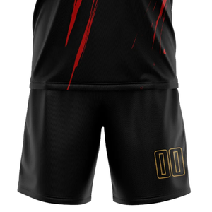 Uniforme de Fútbol para Hombre en Negro, Dorado Antiguo y Rojo, Conjunto de Camiseta y Pantalones Cortos Sublimados para Entrenamiento y Competencia Deportiva - Product Image 4