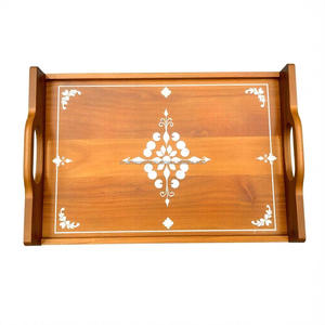 Lujosa bandeja de madera con incrustaciones de madreperla pulida para decoración elegante del hogar Uso de mesa de comedor y regalo de Ramadán - Product Image 4