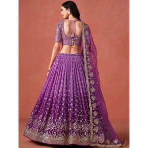 Sophistic Purple <b>Sequins</b> Georgette Plus Size Lehenga Choli for Marriage - Product Image 6