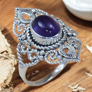 Natural Oval Amethyst <b>Statement</b> <b>Ring</b> for Women in 925 Solid Sterling <b>Silver</b> Elegant Birthstone Jewelry Bold Purple Gemstone <b>Ring</b> - Product Image 1