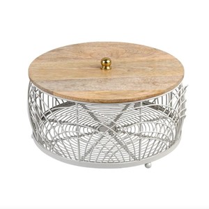 Panier à fruits décoratif, durable, écologique, en métal, avec couvercle en bois |   Corbeille à fruits moderne pour le salon et la cuisine |   Table - Product Image 1