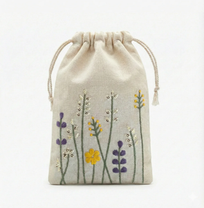 Floral Stitch Embroidered Cotton <b>Drawstring</b> <b>Pouch</b> Bag Screen for Bracelets Essential Oils Watches Crafts Embroidery Packaging - Product Image 1