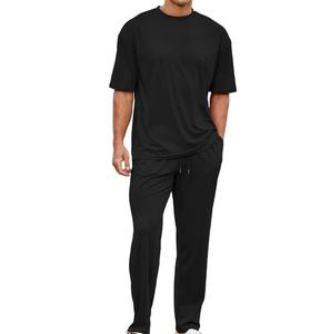 Ensemble deux pièces pour homme, décontracté, hiver, couleur unie, respirant, en coton tricoté 100%, comprenant un t-shirt à manches courtes et un pantalon, avec fermeture éclair quart de tour, couleur Teal - Product Image 2