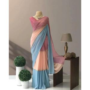 TRENDING GEORGETTE IMPRESIÓN DIGITAL TRABAJO SAREE CON BLUSA SIN COSTAR SKY - Product Image 1