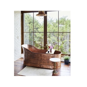 Hammered Copper Antique Freestanding Oval Bathtub Luxury Rustic Eco-Friendly Soaking Tub High Backrest Vintage Faucet Design. - Product Image 2