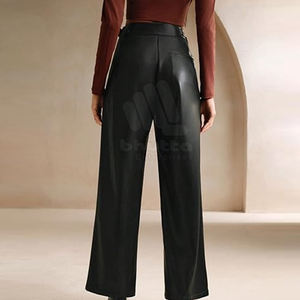 Pantalon en cuir respirant éco-responsable taille haute pour femme, couleur rose, collection automne-hiver, service OEM de personnalisation des couleurs, vente en gros - Product Image 4