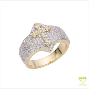 Luxury 925 Sterling <b>Silver</b> Moissanite Diamond Chunky <b>Statement</b> <b>Ring</b> With Gold Tone Accents For Wholesale Jewelry Buyers - Product Image 4
