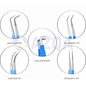 Pinces à épiler professionnelles en acier inoxydable à pointe en fibre bleue pour extensions de cils, lot de 5 pièces pour isolation et volume des cils - Product Image 4
