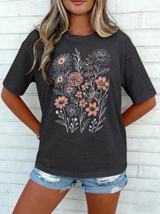 Camiseta de algodón 100% para mujer con estampado gráfico DTF, cuello redondo, corte regular, holgada y cómoda para verano - Product Image 5