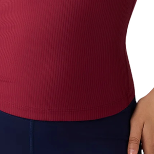 Débardeur côtelé respirant sans manches pour femme, couleur bordeaux, idéal pour le yoga, la course, la gym, le fitness et l'entraînement sportif - Product Image 3