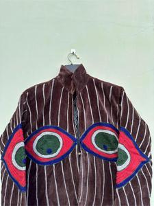 <b>Vintage</b> Artisan Velvet Embroidered Jacket With Evil Eye Pattern Full Sleeve <b>Stand</b> Collar Bohemian Women's Winter <b>Coat</b> - Product Image 4